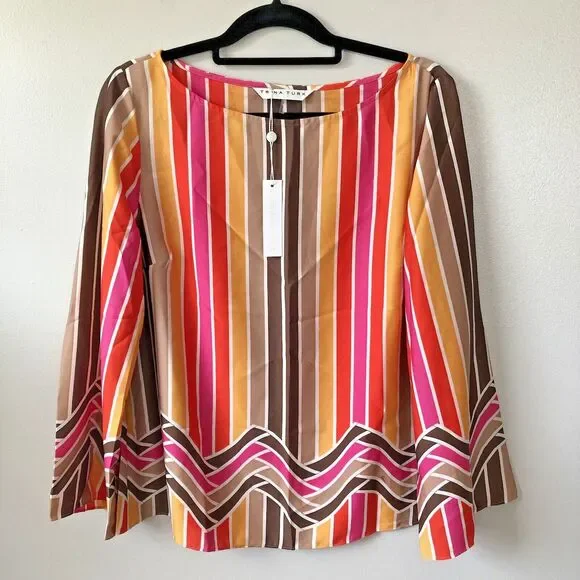 Trina Turk Dawn Top Womens Large Retro Stripe Mod 60s 70s Colorful Disco Party - Picture 1 of 11